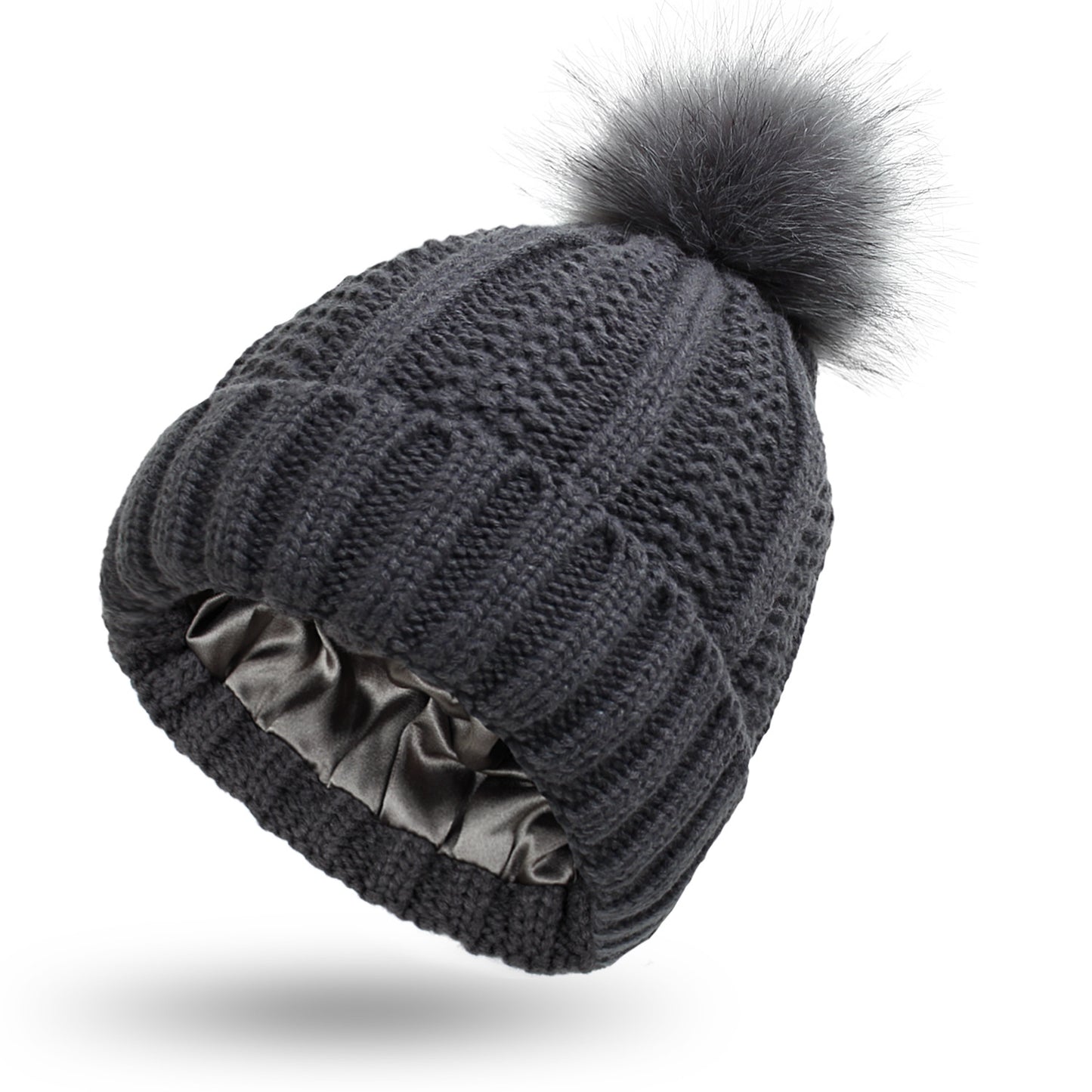 bonnet satin soë beanie gris foncé