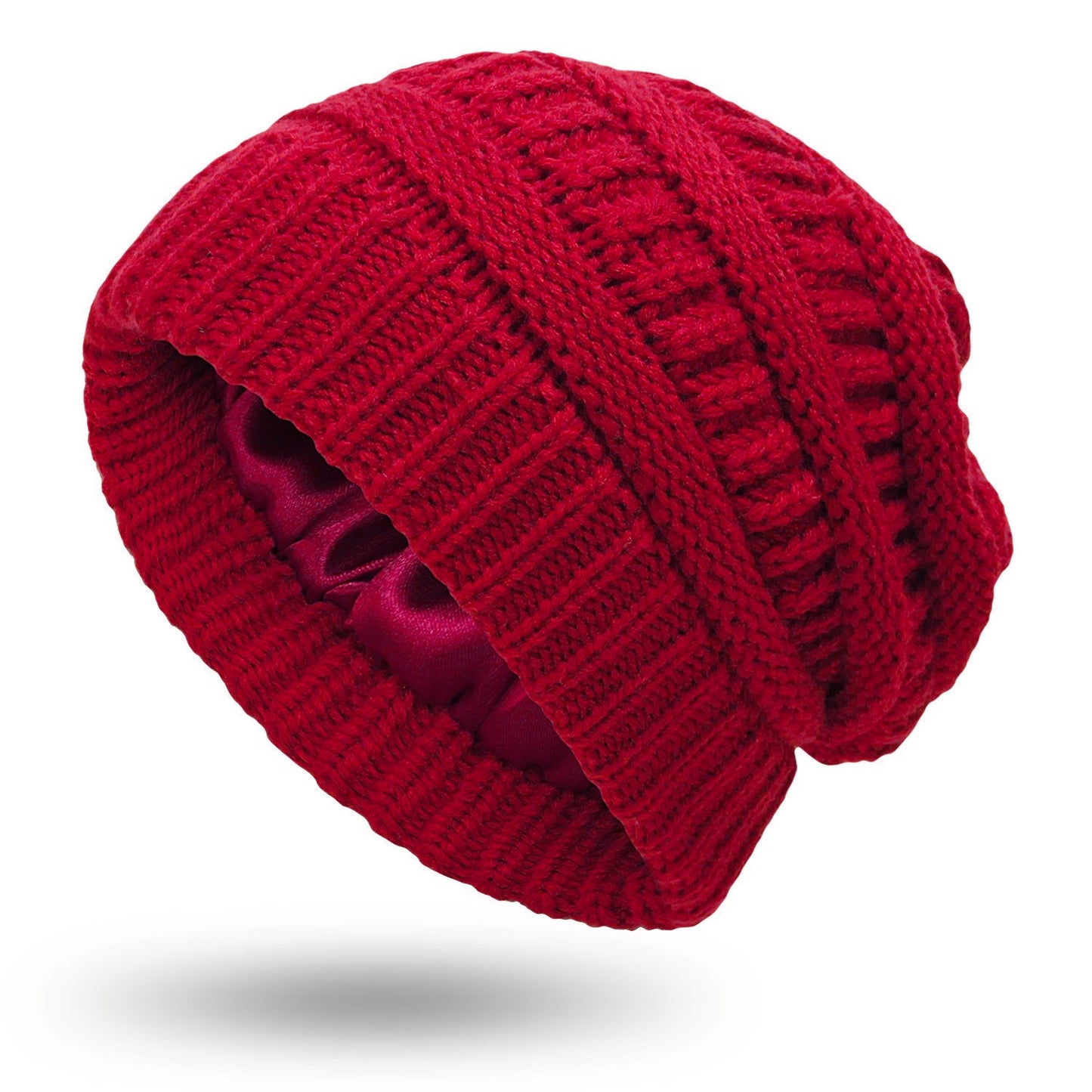 bonnet satin soë beanie rouge cerise