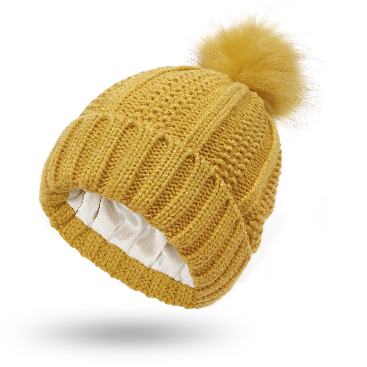 bonnet satin soë beanie jaune moutarde