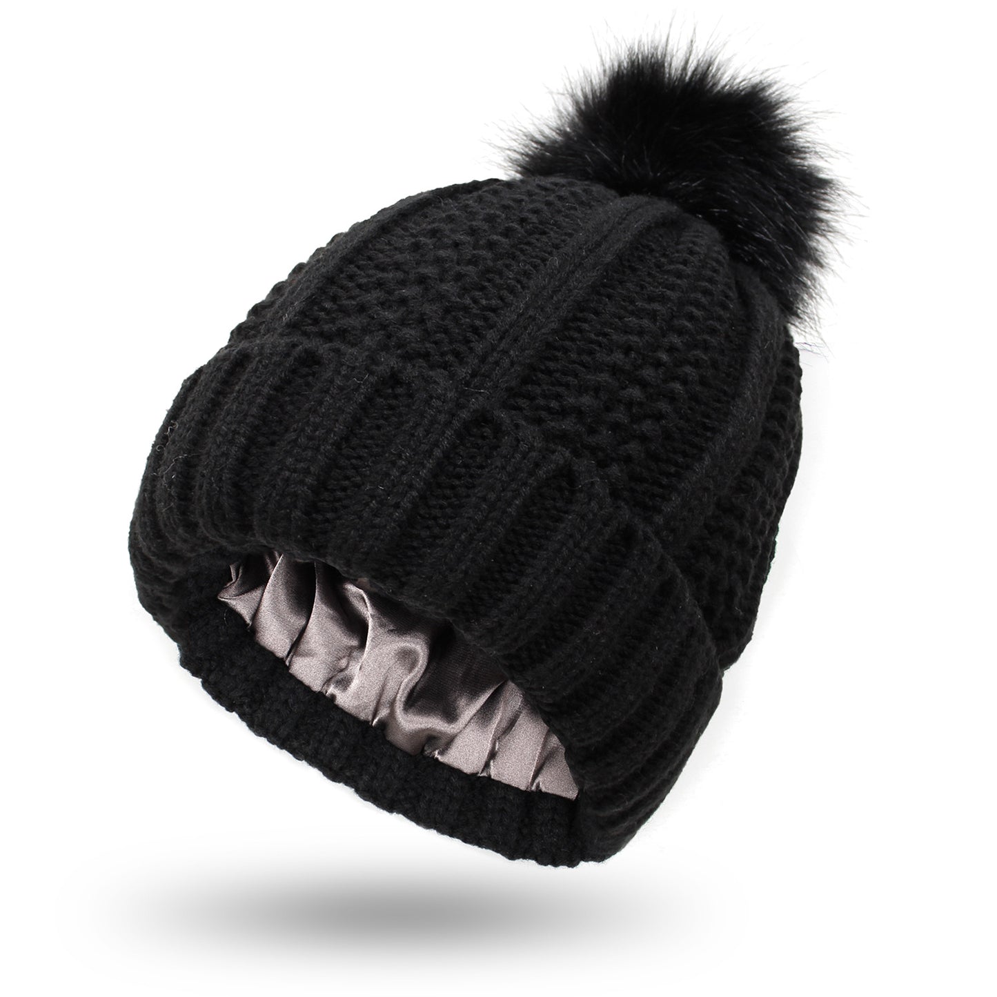 bonnet satin soë beanie noir