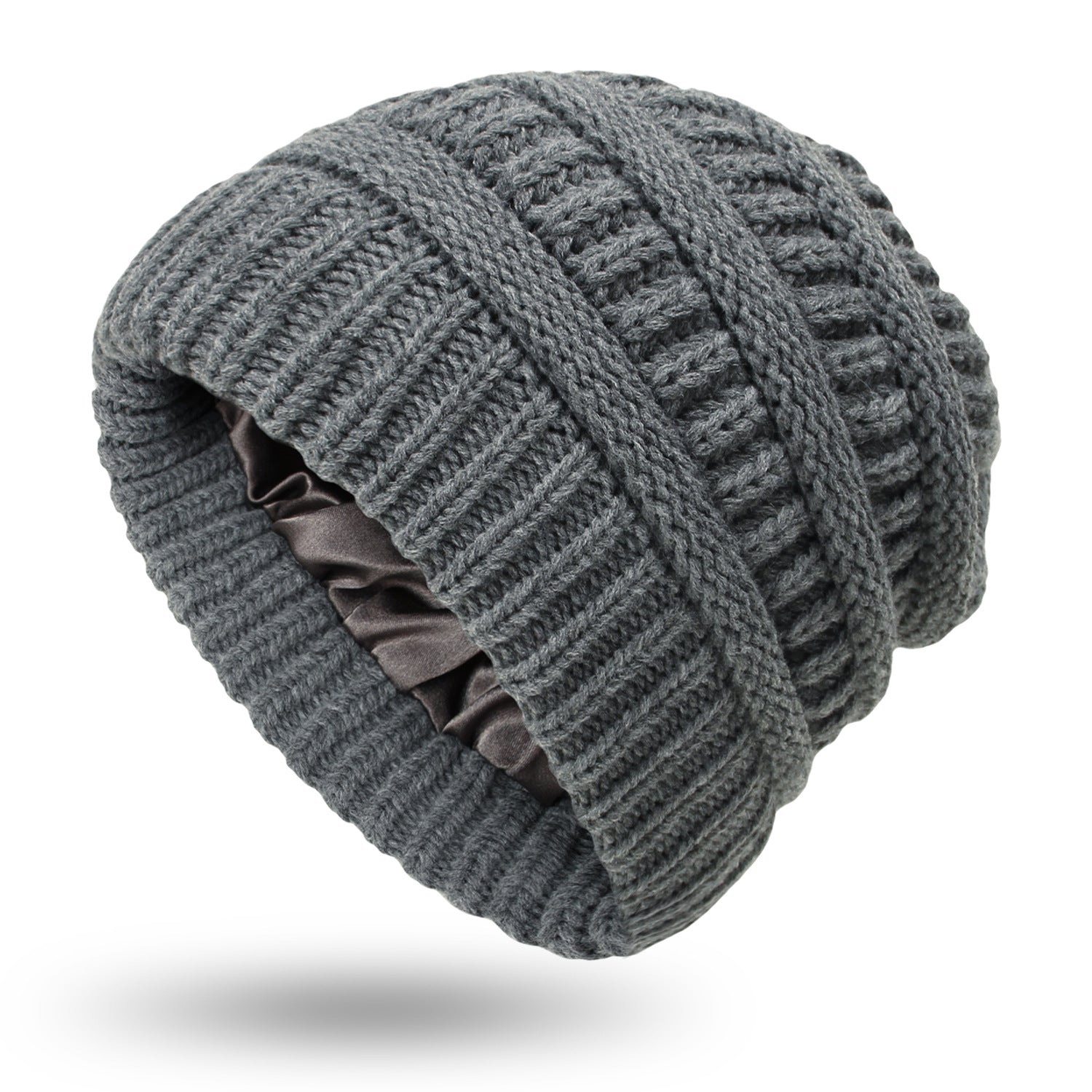 bonnet satin soë beanie gris foncé